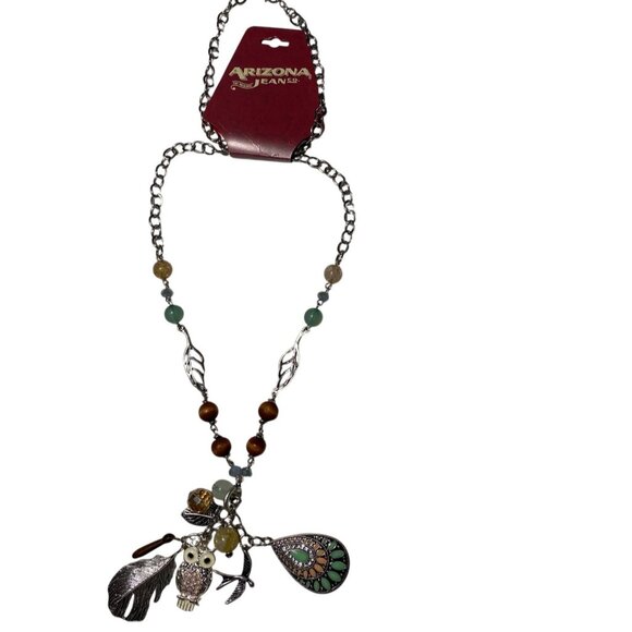 Arizona Jean Co. Fashion Necklace‎ Owl & Leaf Charms Beaded Chain Multicolor 28" - Picture 5 of 7